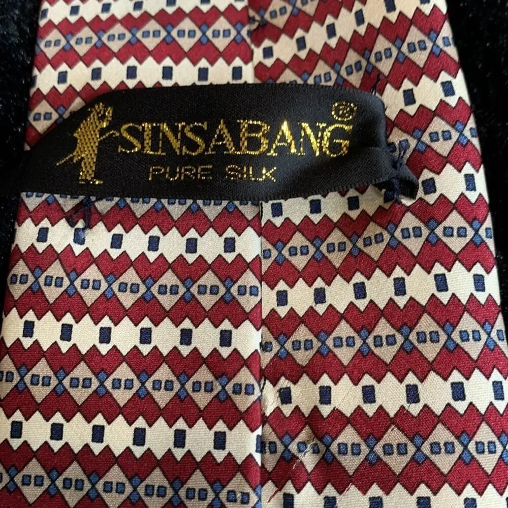 Sinsabang Pure Silk Tie in Cream, Blue and Red